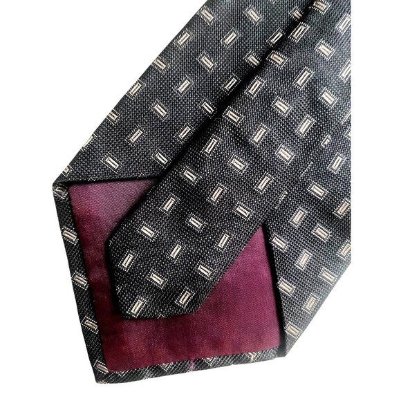 Polo By Ralph Lauren Black Geometric Pattern Tie 100% Silk Mens Handmade USA - Picture 4 of 5